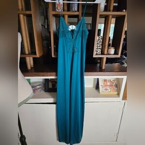 I. Magnin Vintage Teal Lace Slip Nightgown